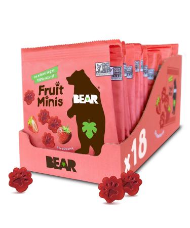 BEAR Real Fruit Snack Minis, Strawberry, No Added Sugar, All Natural, Bite Sized Snacks For Kids, Non GMO, Gluten Free, Vegan, 0.7 Oz (Pack Of 18) Fruit Minis Strawberry 0.7 Oz (Pack of 18)