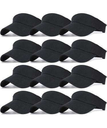 Ultrafun Unisex Sports Sun Visor Adjustable UV Protection Sun Hat Cap for Beach Pool Golf Tennis 12pack-black