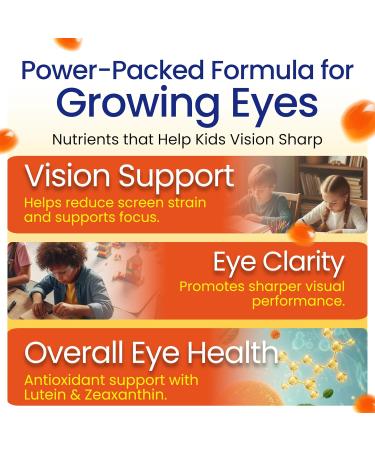 Kids Eye Vitamins - Eye Health Gummy for Kids & Teens Lutein Gummies 12mg with Zeaxanthin 30 Easy-to-Chew Mango Flavor Gummies - Natural Vegan and Non-GMO Formula - Buy Online on GoSupps.com