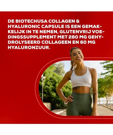 BioTechUSA Collagen & Hyaluronic 280 mg collagen and 60 mg hyaluronic acid per serving Easy to take Glutenfree 30 capsules - Buy Online on GoSupps.com