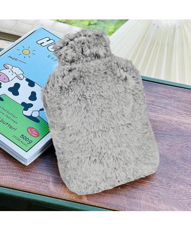 Findir Hot Water Bottle with Soft Fluffy Gray Cover - 2L Cuddly Rubber Heating Bottle for Pain Relief | Perfect for Adults & Children - Buy Online on GoSupps.com