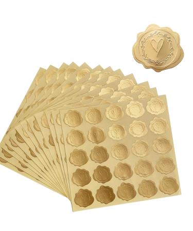 DreamBuilt 300pcs Gold Embossed Wax Seal Looking Heart Envelope Seals for Wedding Invitations / Greeting Cards / Party Favors, Self-Adhesive
