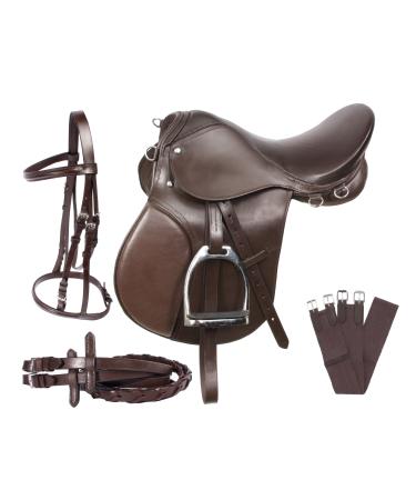 SHOWMEN CRAFT Beginner's Leather Saddle for English Horses Reins Girth Stirrups Irons (Size 10 to 18) 14