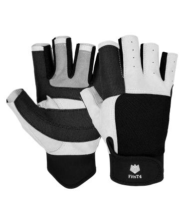 FitsT4 Sailing Gloves 3/4 Finger and Grip Great for Sailing, Yachting, Paddling, Kayaking, Fishing, Dinghying Water Sports for Men and Women black Medium( Fits 7.5"- 8.5")