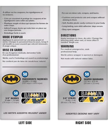 Batman Shaped Kids Bandages - 100 Count, Super Hero Characters, Flexible Adhesive for Blisters, Cuts & Scrapes - First Aid Protection for All Skin Types - Buy Online on GoSupps.com