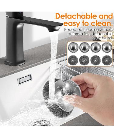 4Pcs Steel Wool Scrubber with Replacement Wire Pads Set Steel Dish Scrubber with Handle Kitchen Scrub Brushes for Cleaning Non Scratch Steel Pot Scrubber for Cleaning Pots Pans Grills Sink - Buy Online on GoSupps.com