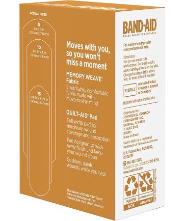 Band-Aid Brand Ourtone Flexible Fabric Adhesive Bandages - QuiltAid Pad for Minor Cuts & Scrapes - Assorted Sizes - 30 Count - Buy Online on GoSupps.com