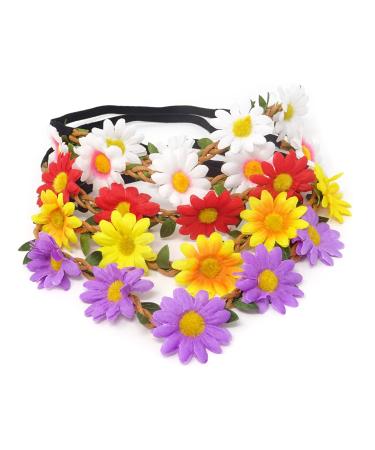 Honbay 5PCS Daisy Flower Bohemian Crown Headband Set with Elastic Ribbon - Buy Online on GoSupps.com