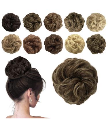 Sofeiyan Hair Part Hair tie updos Unordered Perquence Chignon Wavy Unorderment chignon hairstyles hair extensions for women golden brown & light blonde 40g golden brown & light blonde