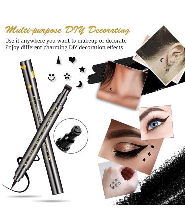 LOKFAR Double-headed Liquid Eyeliner Stamp Pen Set - 6 Pcs Waterproof Eyeliner Pencil for Women - Long-Lasting Eye-liner Stencils - Triangle Star Moon Heart Flower Smiley - Buy Online on GoSupps.com