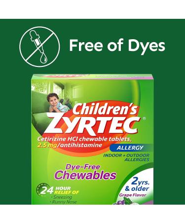 Zyrtec Children's 24 Hour Allergy Grape Chewables - 2.5mg Cetirizine HCl Antihistamine, Dye-Free, 24 Count - Buy Online on GoSupps.com