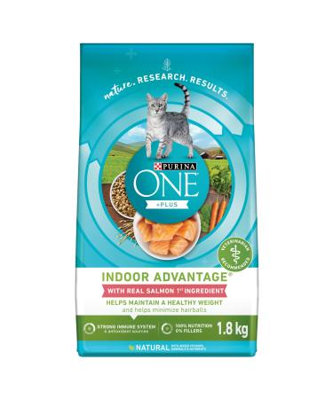 Purina ONE +Plus Dry Cat Food Indoor Advantage Salmon - 1.8 kg Bag 1.8 kg (Pack of 1)