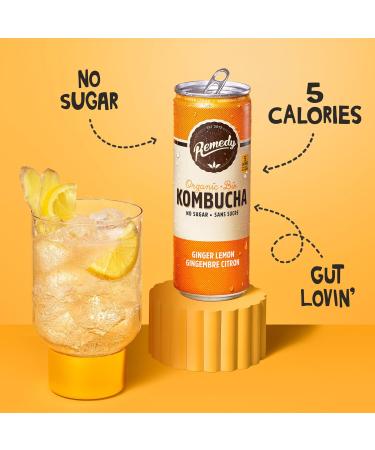 Remedy Kombucha Sugar-Free Organic Drink Sparkling Low Calorie Gut Health Beverage - Ginger Lemon - 355 mL Can 24-Pack Ginger Lemon 355ml (Pack of 24) - Buy Online on GoSupps.com