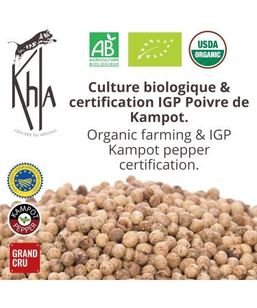 Khla - Poivre Blanc de Kampot Certifi Bio 500 g - Poivre en Grains Biologique - Grand Cru Fort & Puissant - Ingr dient Cuisine - Direct Producteur - Production limit e - Origine Cambodge - Buy Online on GoSupps.com