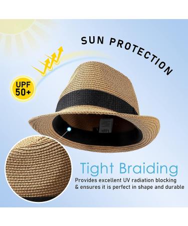 Women's Straw Short Brim Panama Fedora Beach Hat - Khaki, One Size | Summer Vacation Sun Trilby Hat - Buy Online on GoSupps.com