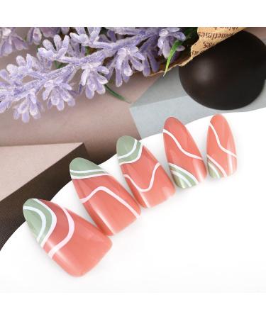 Sethexy Abstract Almond Shape False Nails - 24-Pack Green French Press-On Acrylic Nails for Women & Girls - Buy Online on GoSupps.com