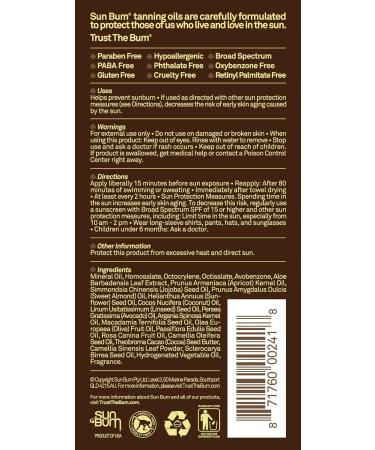 Sun Bum Sunscreen Tanning Oil Spf 15 8.5 ounce Single Tanning Oil - Buy Online on GoSupps.com