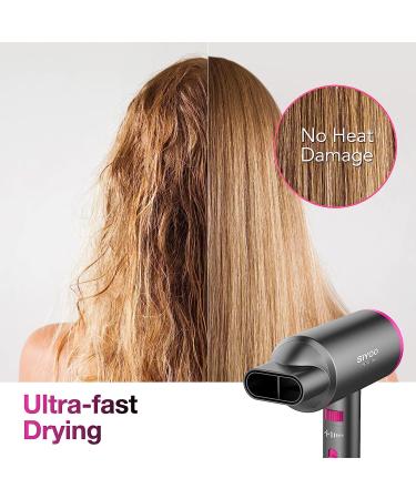Siyoo 1600W Ionic Hair Dryer with Diffuser - Lightweight Portable Travel Hairdryer for Constant Temperature Hair Care - Grey Pink - Buy Online on GoSupps.com
