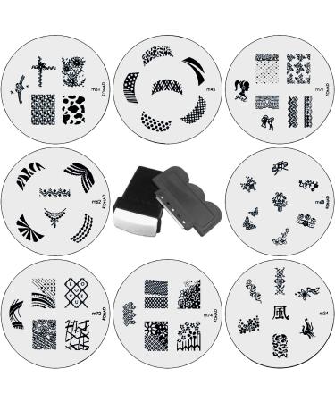 Stamping Nail Art 8 pieces KONAD stamping stencils + 1 stamp/scraper set M24 M45 M61 M62 M68 M71 M72 M74