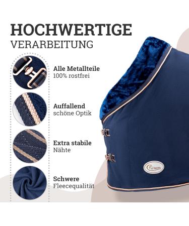 Esposita Champion Edition Sweat Ceiling with Fur Collar - Navy/Rose Gold Show Blanket 125cm | Luxurious Fleece with Ornamental Piping - Buy Online on GoSupps.com