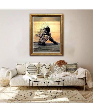 Jungobiu 5D Diamond Painting Kit - Lonely Sad Woman Sunset Beauty | Full Round Drill Crystal Rhinestone Embroidery for Home Wall Decor 12x16inch - Buy Online on GoSupps.com