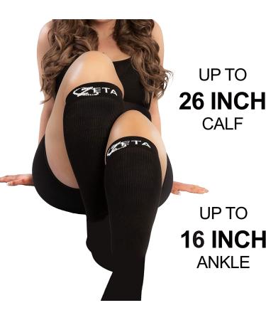 Zeta Socks XXXL Wide Calf Compression - Soothing Gradient Support for Swelling, Pain, Edema & DVT - Large Cuffs, Unisex - Ideal for Flights - Black XXXL - Buy Online on GoSupps.com