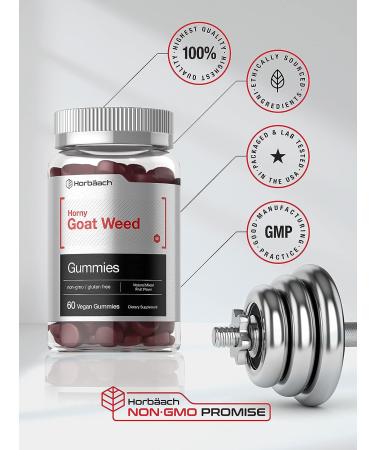 Horny Goat Weed Gummies | 60 Count Vegan Non-GMO Gluten Free Extract with Maca | Natural Mixed Fruit Flavor - Horbaach - Buy Online on GoSupps.com