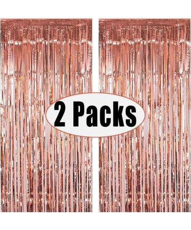 Fecedy Rose Gold Metallic Tinsel Foil Fringe Curtains - 2 Pack, 3ft x 8.3ft - Perfect Party Decor for Birthday, Wedding, Bridal Shower, and more! - Buy Online on GoSupps.com