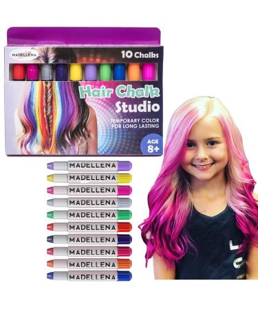 Hair Chalk For Kids - Hair Chalk for Girls - 10 Piece Temporary Hair Chalks - Birthday Gifts For Girls - Hair Chalk - Kids Hair Dye - Hair Chalk Set, Gifts for Girls Ages 3, 4, 5 ,6 ,7, 8, 9, 10 yr olds