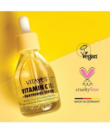 Vitayes Vitamin C 10% + Panthenol Serum Highly Effective Skin Rejuvenation Anti-Wrinkle Whitening Moisturising Skin Care Beauty Booster Face Serum for Radiant Skin - Buy Online on GoSupps.com