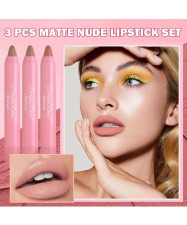 Buy CAHIUYOA 3PCS Nude Matte Lipstick Set - Smooth Velvet Lip Crayon & Non-Stick Cup Lip Gloss for Women - Perfect Lip Makeup Set A - Buy Online on GoSupps.com