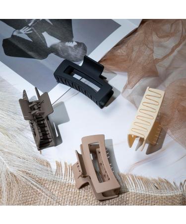 Set of Hair Claw Clips in Brown, Beige, Cream, and Black for Women, Girls, Unisex - Medium Size Rectangle Box Hair Clip - Buy Online on GoSupps.com