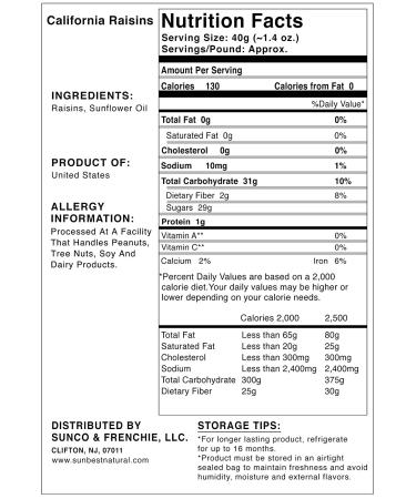 Sunbest Natural Black Raisins - Jumbo, Seedless, Non-GMO, Vegan, Kosher - 3 Lbs - Buy Online on GoSupps.com
