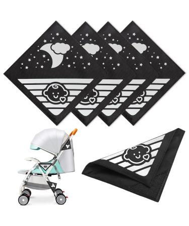 4 pieces of reflectors for strollers universal security reflectors with Velcro fastener ideal for buggy bicycles trailers and more sweet babies & clouds moon star motif black