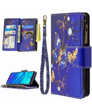 Miago 9 card slots leather cover for Huawei Y6 2019 colorful zip flip shell wallet case cell phone case PU leather pocket protective cover blue butterfly huawei y6 2019 blue butterfly