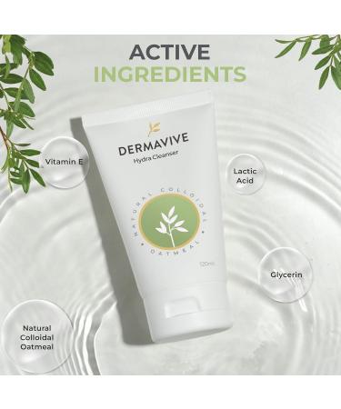 Dermavive Hydra Cleanser Gentle Hydrating Facial Cleanser Non-Irritating Soap-Free pH-Balanced Face Wash with Oatmeal & Vitamin E 120ml + 250ml - Buy Online on GoSupps.com