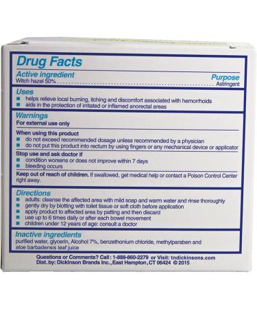 T.N. Dickinson's Hemorrhoidal Pads - Witch Hazel with Aloe - Clear - 100 Count - Buy Online on GoSupps.com
