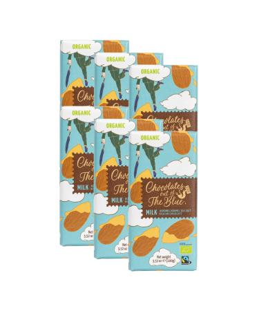 Chocolates out of the Blue | Fair Trade and Organic Belgian Milk Almond Caramel Sea Salt Chocolate Bars | 100g x 6 bars