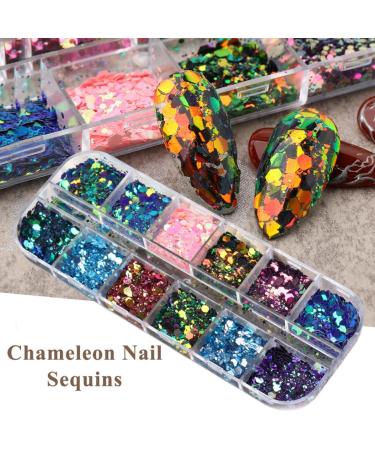 Shop GZSYY Nail Art Sequins - 12 Colors of Sparkly Glitter Powder for Stunning Nail Designs - Buy Online on GoSupps.com
