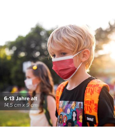 50 Small Red Disposable Face Masks | Made in Germany | CE Certified | Triple Layer Filtration | Elastic Earloops | Breathable | Type IIR - 99.78% Filtration - Buy Online on GoSupps.com