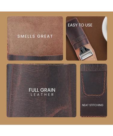 Leather Safety Razor Case | Handmade Brown Leather Shaving Accessories | Travel-Ready Straight Safety Razor Case | Double Edge Razor Essentials - Buy Online on GoSupps.com