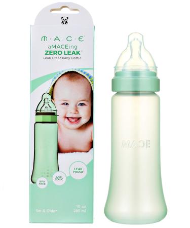Made in USA aMACEing Zero Leak Baby Bottle with Anti-Colic Vent and Variable Flow  Leak-Proof 10oz (Green)
