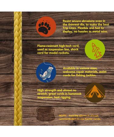 Emma Kites 100% Kevlar Braided Utility Cord - High Strength & Abrasion/Flame Resistant - Ideal for Tactical Survival, Fishing, Model Rocket, Kite Bridles - All Yellow 550lb | 50ft - Buy Online on GoSupps.com