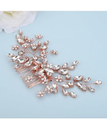 BERYUAN Crystal Rhinestone Pearls Wedding Hair Comb Rhinestone Flowers Pearls Wedding Headband Rose Gold Bride Headpiece Wedding Hair Accessories for Brides Bridesmaid Girls (rose gold) - Buy Online on GoSupps.com