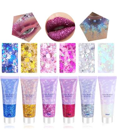 Ceboic 6 Colors Glitter Face Glitter Liquid Gel for Makeup Festival Eyeshadow Lip Nail Halloween