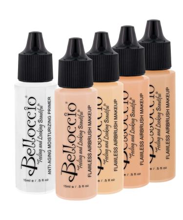 Belloccio Fair Color Shade Foundation Set - Professional Cosmetic Airbrush Makeup in 1/2 oz Bottles