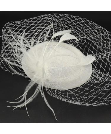 Umeepar Women's White Pillbox Fascinator Hat with Feathers & Veil - Perfect for Weddings & Tea Parties - Headband Clip One Size - Buy Online on GoSupps.com
