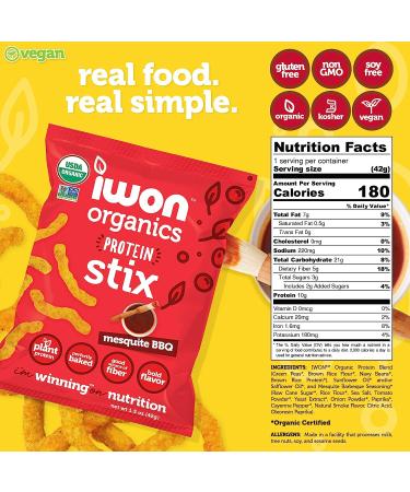 IWON Organics Mesquite BBQ Flavor Snack Stix - High Protein & Organic Healthy Snacks (8 Bags, 1.5oz) - Buy Online on GoSupps.com