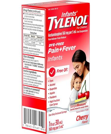 Infants' Tylenol Acetaminophen Pain & Fever Relief, Dye-Free Cherry - 1 fl. oz - Buy Online on GoSupps.com
