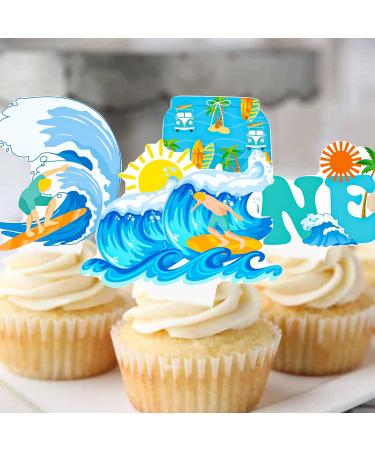 Surfing Cupcake Toppers 48Pcs The Big One Surf Birthday Cupcake Toppers Surfing 1st Birthday Decorations Surfboard Cupcake Picks for Summer Hawaii Holiday Baby First Supplies - Buy Online on GoSupps.com